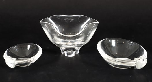 3 pc Steuben Trefoil Bowl and Sloped Ashtray 1950s