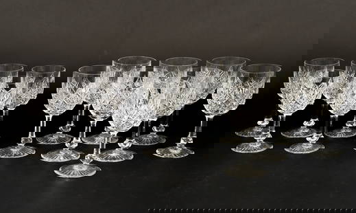 13 pc Baccarat Colbert Red Wine Glasses and Water Goblets: Baccarat (France), 13 pc lot includes 5 red wine glasses and 8 water goblets from the Colbert collection, early 20th century, cut crystal, all with "Baccarat France" hallmark etched at base, red wine