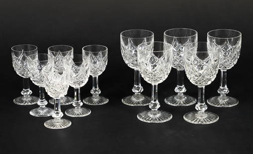 11 pc Baccarat Colbert Port and Liqueur Glasses: Baccarat (France), 11 pc lot includes 5 port glasses and 6 liqueur glasses from the Colbert collection, early 20th century, cut crystal, all with "Baccarat France" hallmark etched at base, port glasse