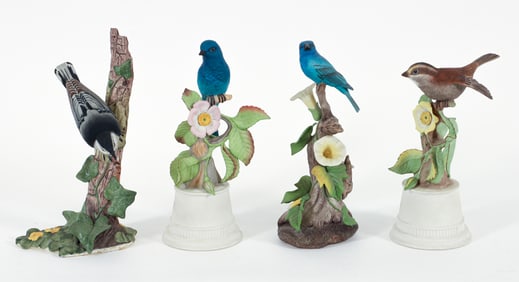 4 Boehm Figures, Indigo Buntings, Sparrow, Nuthatch
