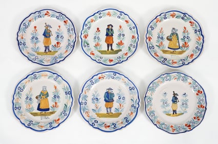 Set of 6 Henriot Quimper Faience Hand painted Plates