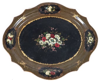 19th Century Hand Painted Large Tole Tray