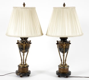 Pair Marble and Brass Egyptian Motif Lamps, Louis Talotta provenance