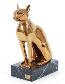 Bronze Egyptian Cat Figure on Marble Base Italica, Spain