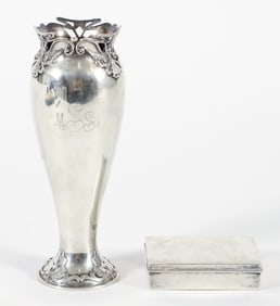 Gorham Sterling Silver Art Nouveau Vase, Sterling Box