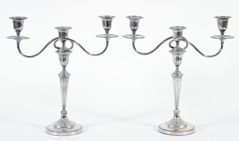 Pair of Weighted Silver Plate Candelabra