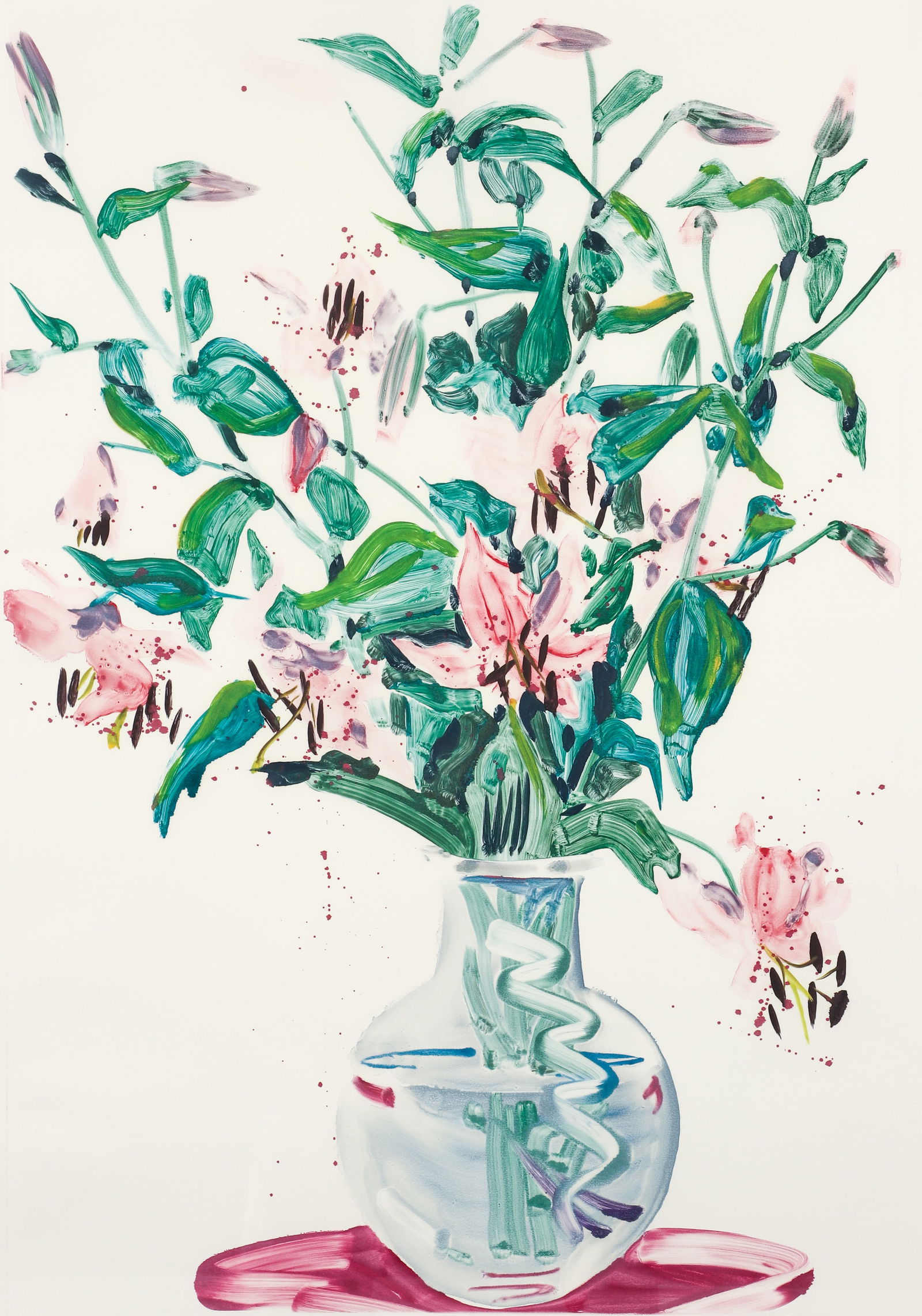 Gary Bukovnik Spotted Pink Lilies Monoprint 1981 Signed (1 of 3)