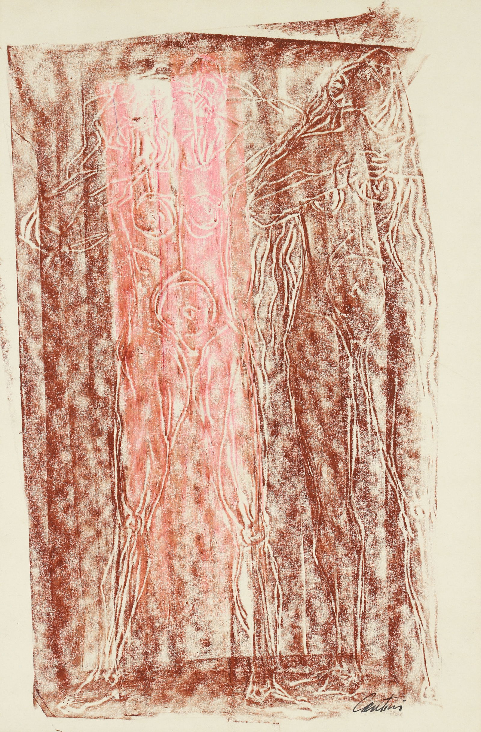 Virgil Cantini relief print Standing Figures (1 of 3)