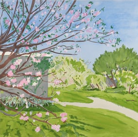 Jane Freilicher 1978 color pochoir Flowering Cherry