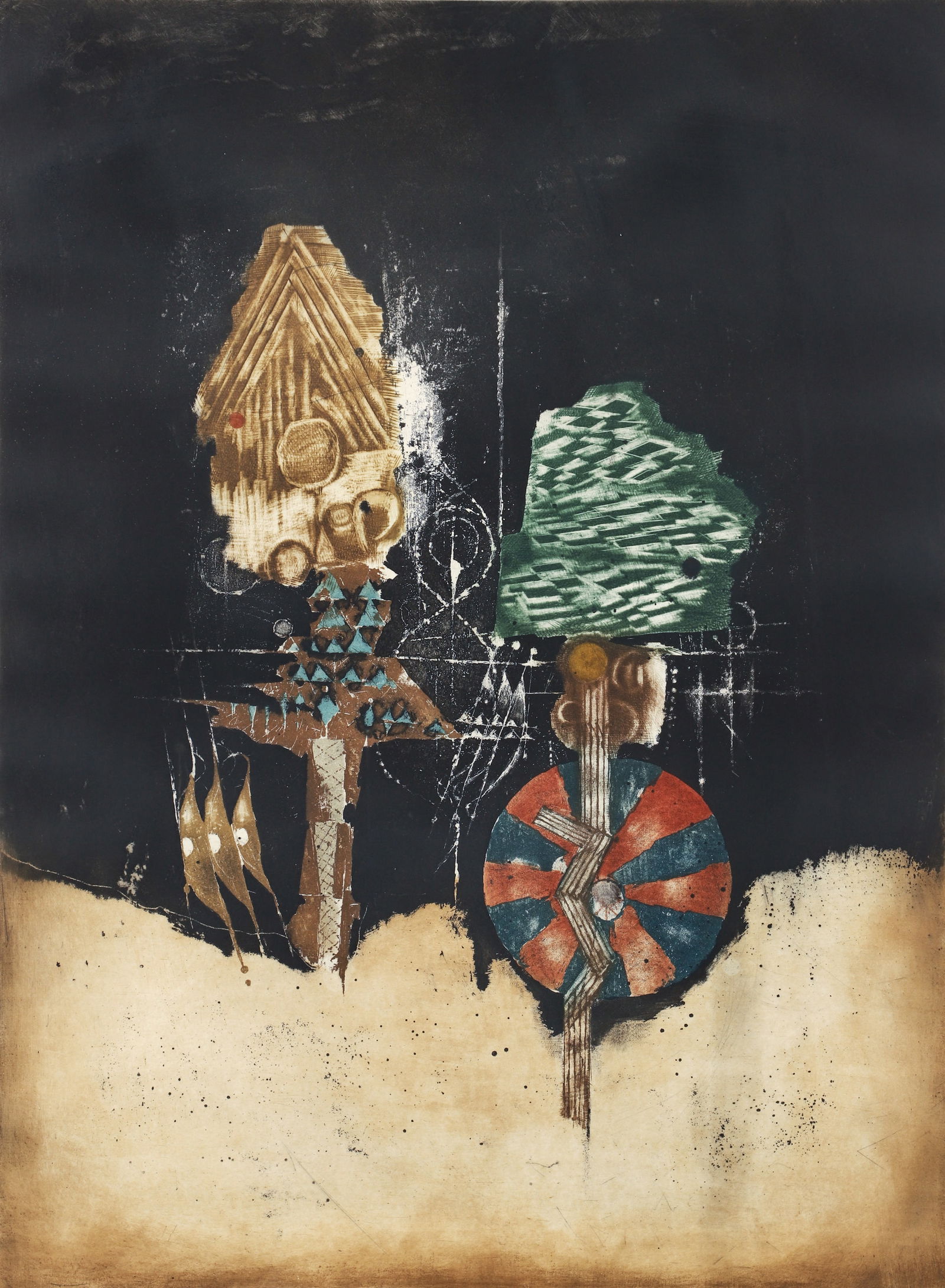 Johnny Friedlaender Eclosion Color Aquatint Signed 1980: Friedlaender, Johnny (German, 1912-1992), Eclosion, 1980, color etching and aquatint, pencil signed and editioned 94/95 at lower margin, plate size 29.5 x 21.75 inches, framed 40.5 x 32.5 inches.