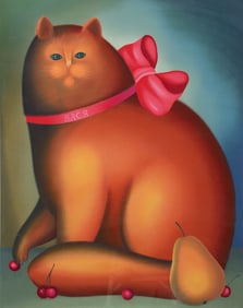 Igor Galanin 1980s orig screenprint Cat with a Bow