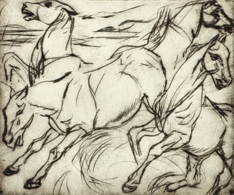 Enrico Glicenstein Horses Prize Winning Etching 1930