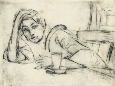 Enrico Glicenstein Pensive Figure Signed Etching