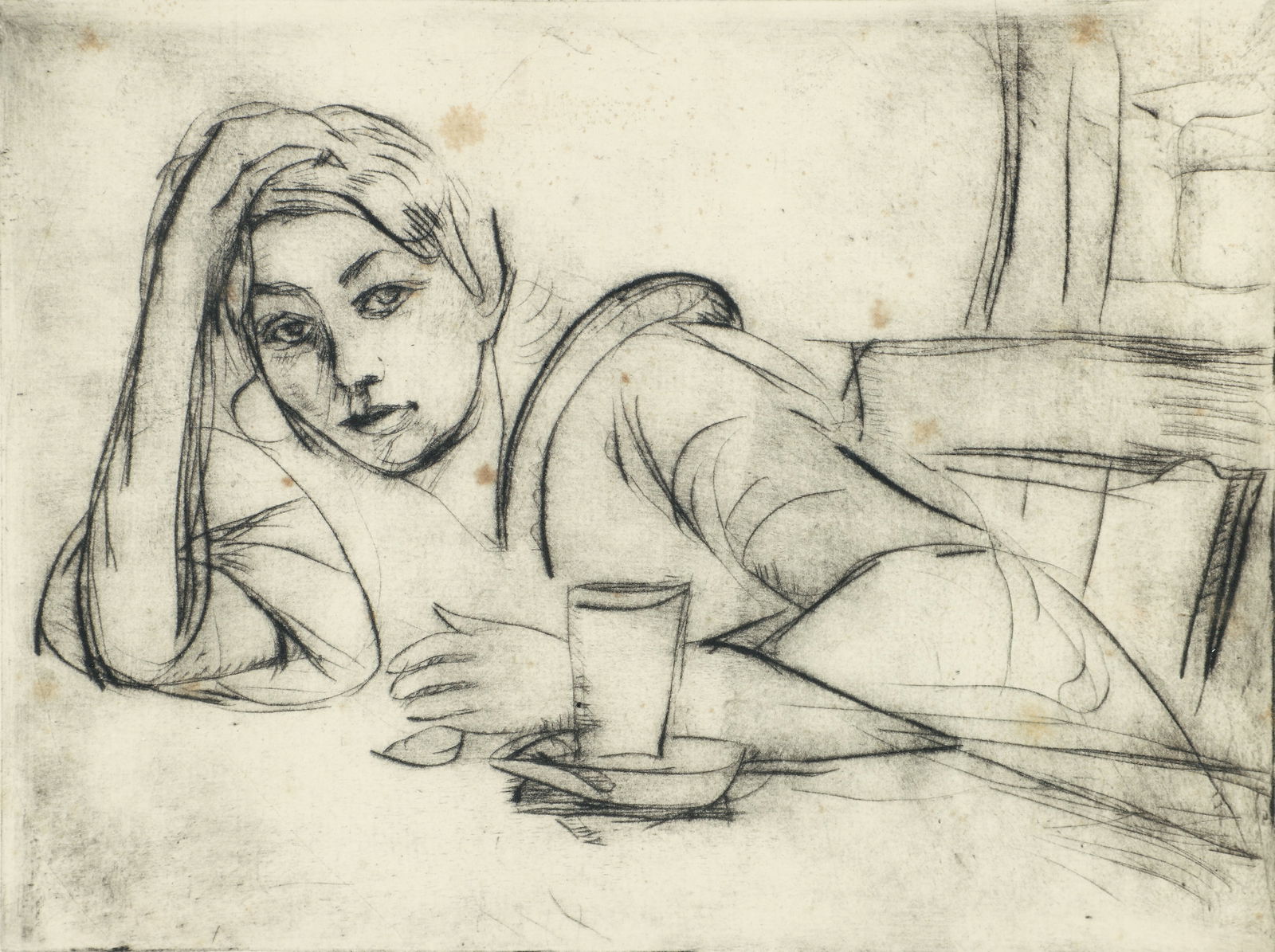 Enrico Glicenstein Pensive Figure Signed Etching (1 of 6)