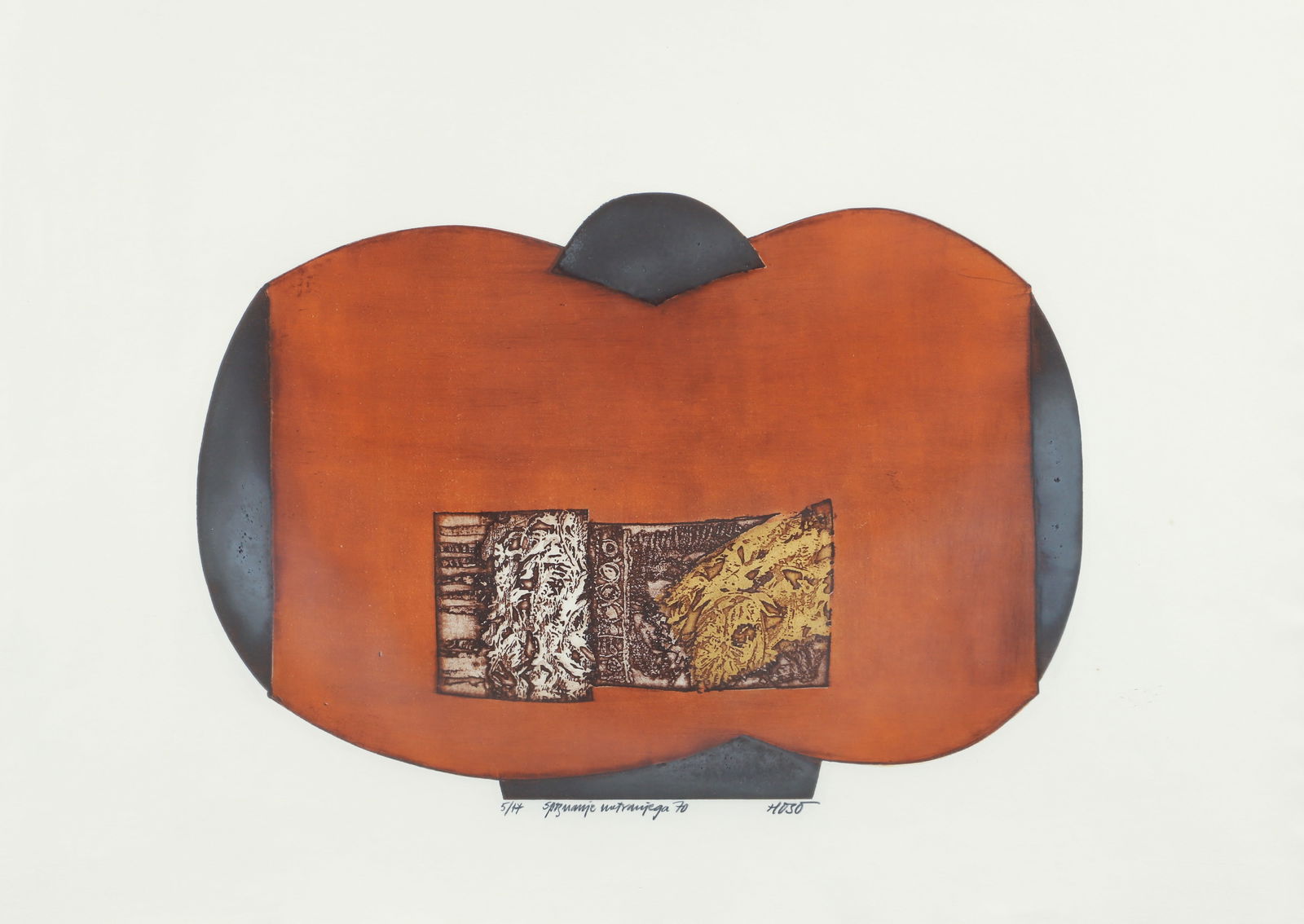 Dzevad Hozo 1970 etching and aquatint Brown Horizontal (1 of 3)