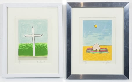 Patrick Hughes Pair of Screenprints Signed 1986