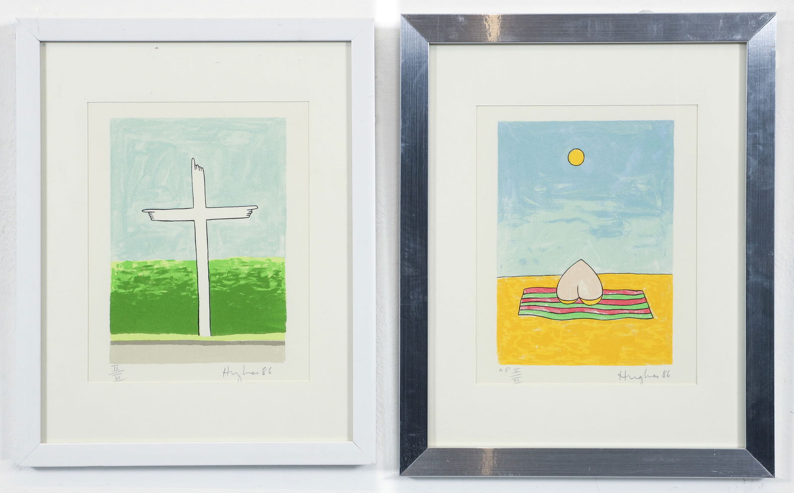 Patrick Hughes Pair of Screenprints Signed 1986: Hughes, Patrick (British, b.1939), Pair of Prints: This Way Up and Heart on the Beach, 1986, screenprints on Arches paper, each one signed, dated and marked AP II/VI in pencil to the lower margin, ima