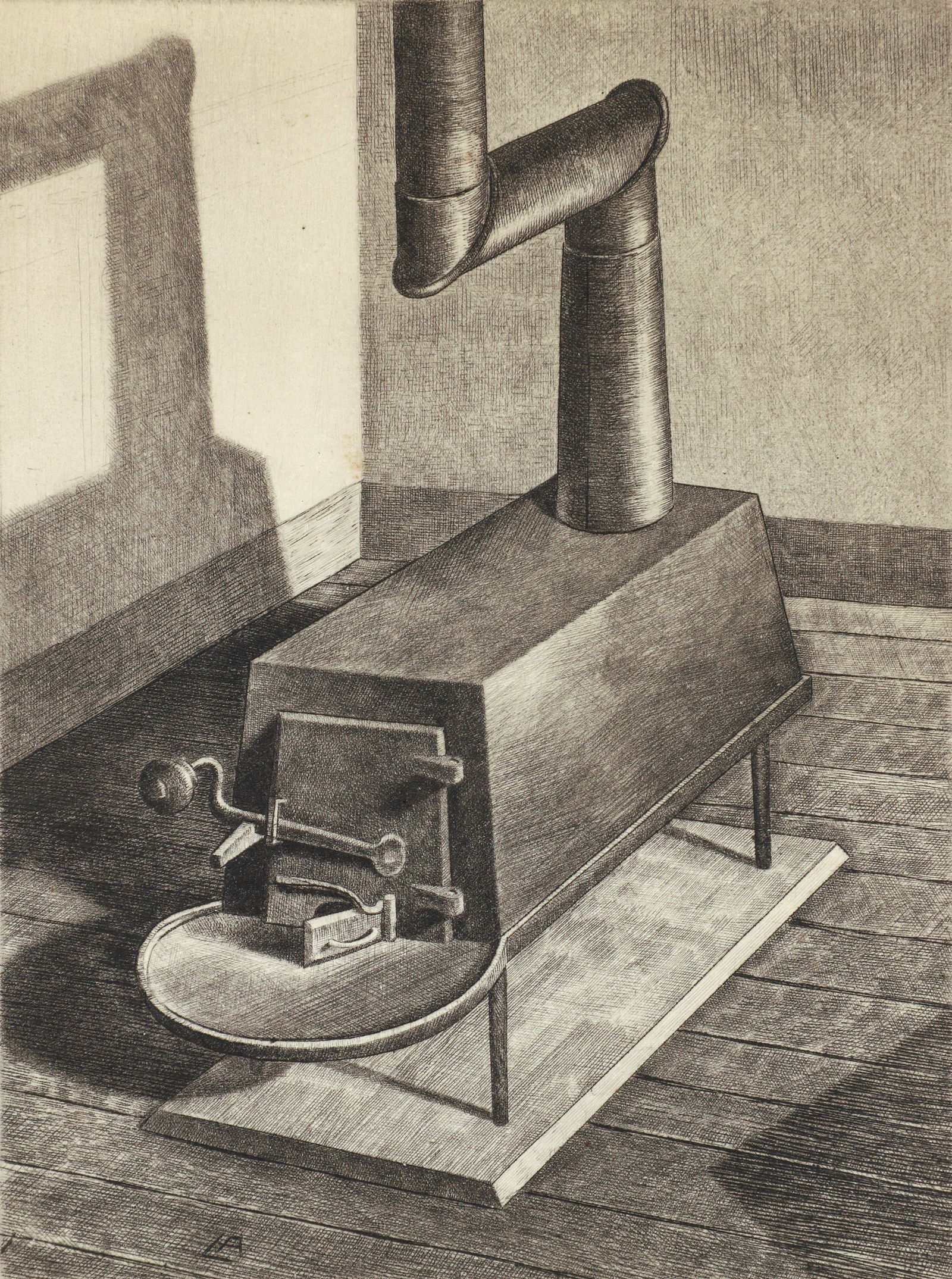 Armin Landeck Shaker Stove Drypoint Etching Signed (1 of 4)