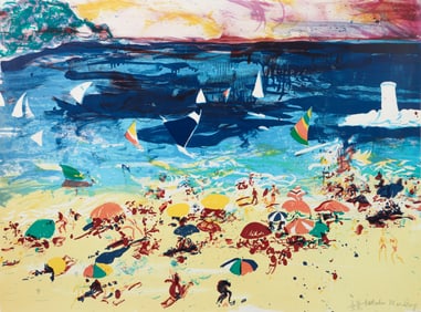 Malcolm Morley 1982 orig lithograph Beach Scene