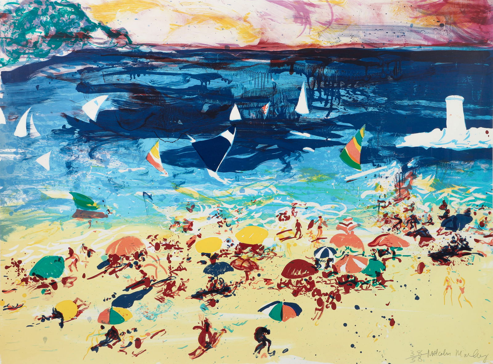 Malcolm Morley 1982 orig lithograph Beach Scene (1 of 3)