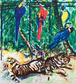 Malcolm Morley 1981 orig lithograph Parrots
