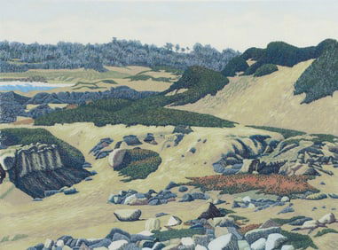 Gordon Mortensen 1979 color woodcut Dunes