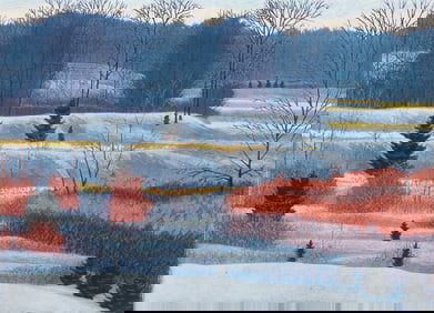 Gordon Mortensen 1986 reduction color woodcut Late Winter