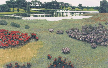 Gordon Mortensen 1985 reduction color woodcut Spring Pond