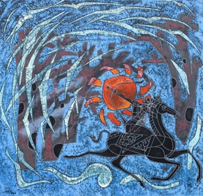 He Neng The Archer Signed Color Serigraph Yunnan School