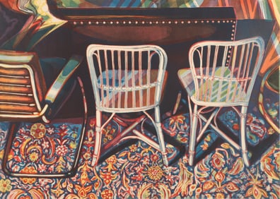 Lowell Nesbitt 1974 color aquatint Andy Warhol's Studio