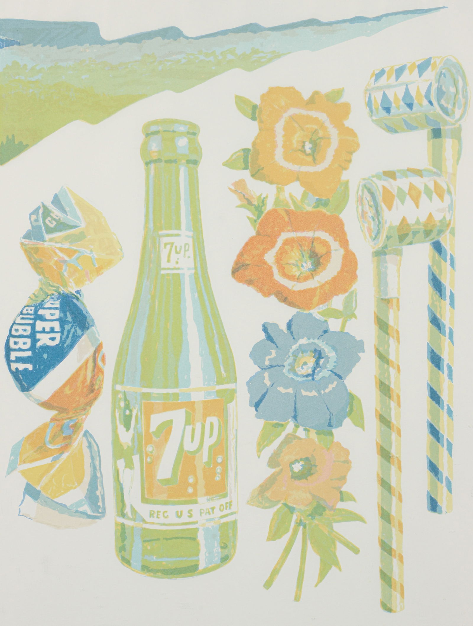 Don Nice 1980 orig litho American Still Life II: Nice, Don (American, 1932-2019), American Still Life I, 1980, lithograph printed in colors, 30 x 22 1/4 inches, pencil signed and numbered 38/50, framed measuring 32.5 x 24.5 inches, Provenance: Nancy