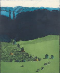 Linda Plotkin orig etching Buffalo Run
