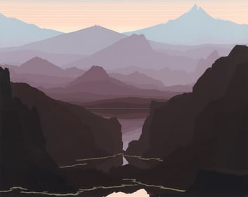 Jerry Schurr 1981 multicolored serigraph San Andreas Lake