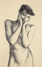 Benton Spruance 1940 lithograph Girl with Hands to Face