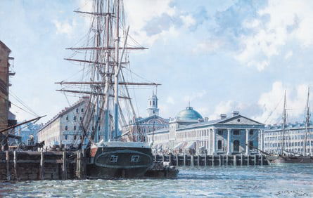 John Stobart signed offset litho Boston Faneuil Hall from the East 1825