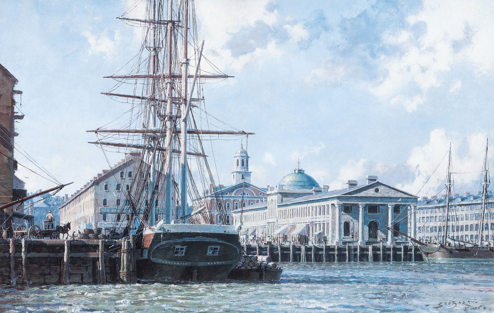 John Stobart signed offset litho Boston Faneuil Hall from the East 1825 (1 of 4)