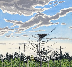 Neil Welliver 1979 color woodcut Osprey's Nest