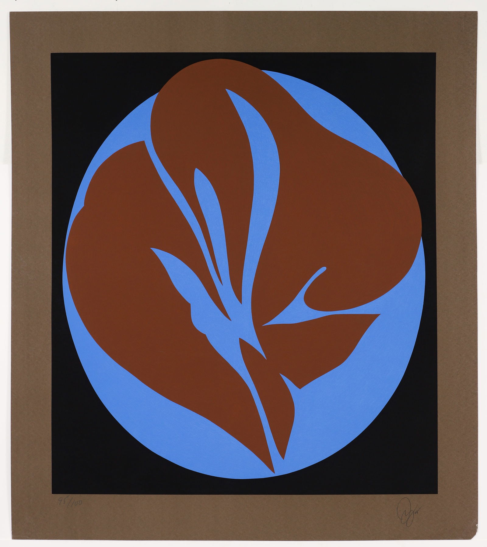 Jack Youngerman Large Blue and Brown Serigraph Signed 1978: Youngerman, Jack (American, 1926-2020), Untitled (Blue and Brown), 1978, color serigraph on paper, pencil signed, dated and editioned 95/100 at lower margin, sheet size 52 x 46 inches, printed to the