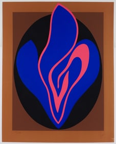 Jack Youngerman Large Blue Pink and Brown Serigraph Signed 1978