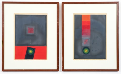 2 framed Kunihiro Amano 1968 embossed woodcuts Fossil 9 & 10
