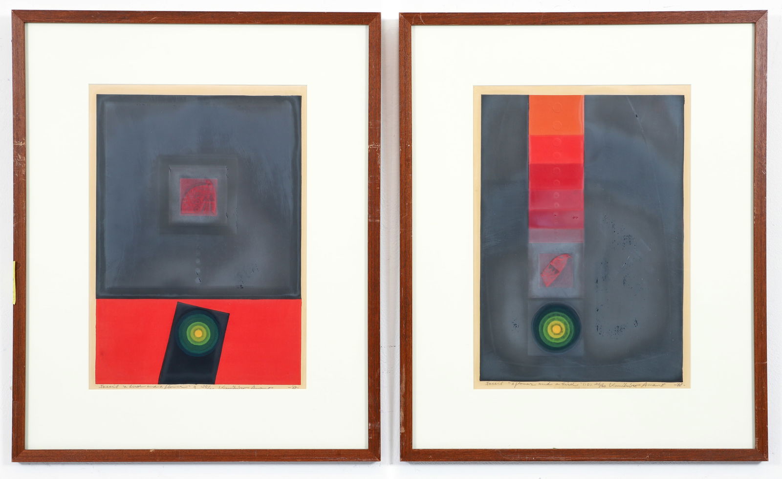 2 framed Kunihiro Amano 1968 embossed woodcuts Fossil 9 & 10 (1 of 5)