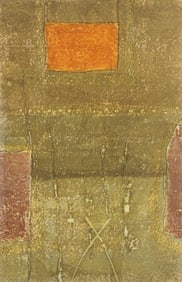 Hideo Hagiwara 1963 color woodcut abstraction A Man in Armor