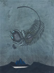 Yoshio Kanamori 1971 woodblock print Feather and Butterfly