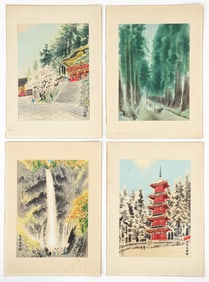 4 Eiichi Kotozuka color woodblocks Four Seasons of Nikko
