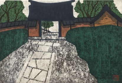 Noriaki Okamoto 1971 color woodcut Daitokuji Temple