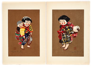 2 Kiyoshi Saito 1960s Signed Color Woodblock Prints