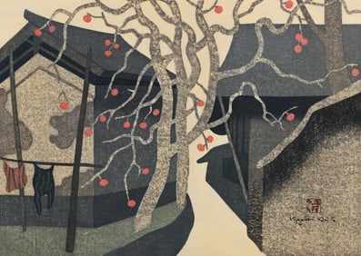 Kiyoshi Saito 1973 color woodcut Kaki No Aizu 5