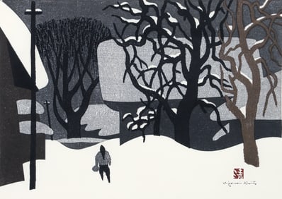 Kiyoshi Saito 1970 woodcut Winter In Aizu