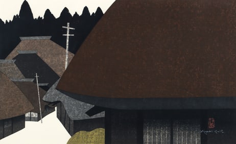 Kiyoshi Saito 1973 large woodcut House in Aizu B