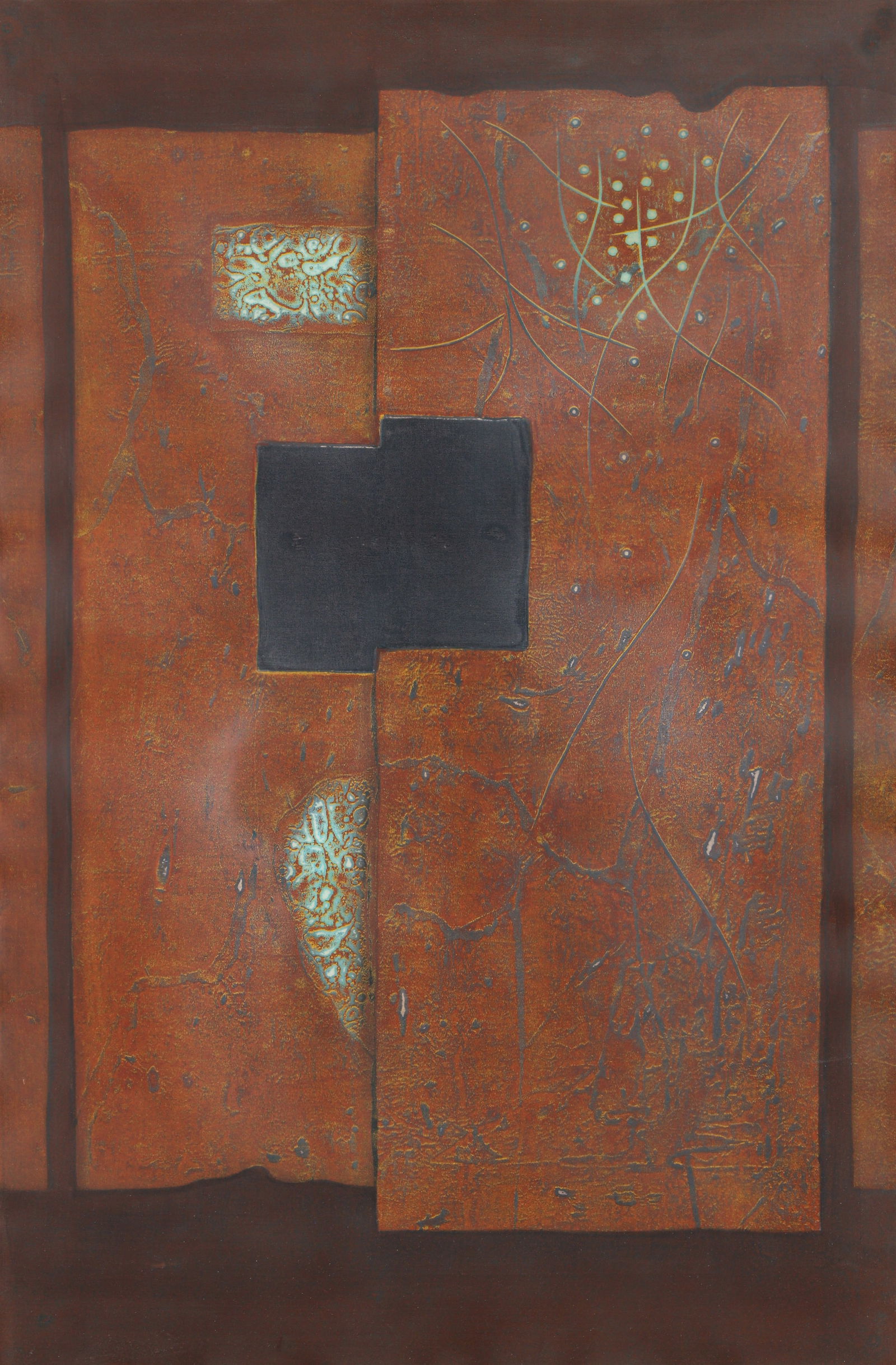 Hiroyuki Tajima 1971 color woodblock Melodious Wall (1 of 4)